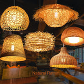 LED Rattan Chandelier Round Bird's Nest House Straw Hat Bamboo Lamp Pastoral Vintage Restaurant Chandelie Light
